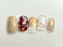 秋カラー×ドットネイル