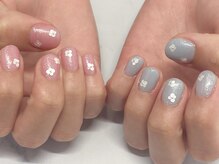 お呼ばれ　ピンク　水色　花ホロ