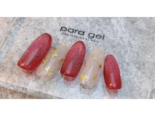 ネイルアンドアイラッシュスタジオ シュシュ(chouchou)/ゴールドお花柄・レッドネイル