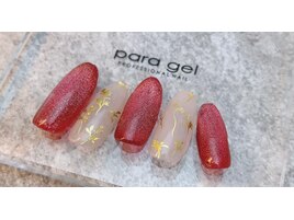 ゴールドお花柄・レッドネイル