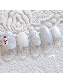 雪だるまツイードフレンチネイル