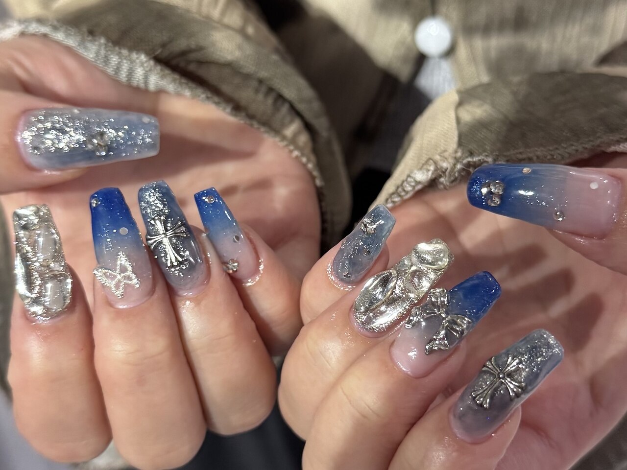 No.345 ネイルチップ 紺 ニュアンス 秋 冬 マグネット