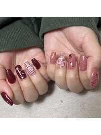ハート×ツイードネイル