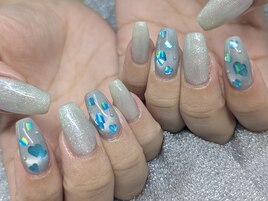 水色ハートネイル♪