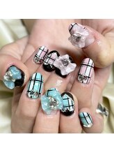 ソラール(SOLAR)/チェック柄☆ビジューネイル