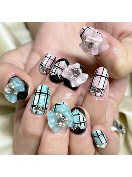 ソラール(SOLAR)/チェック柄☆ビジューネイル