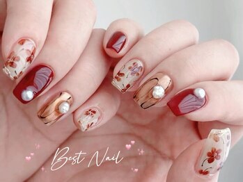 Best Nail 銀座店【ワンホンネイル・スカルプ・パラジェル・上品ジェルネイル】/手描きフラワー