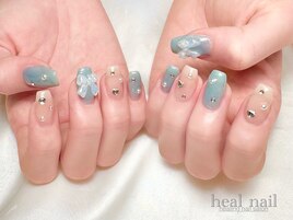 beige×blue×ribbon×kirakira.