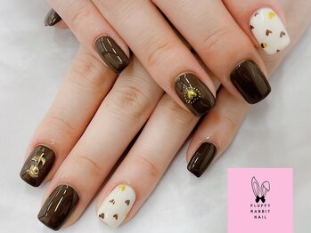 フラッフィーラビットネイル(fluffy rabbit nail)/秋ネイル　ブラウン　ハート