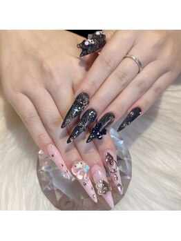 エスフィーネイルサロン リシェル(Esfy nailsalon Richer)/黒×ピンクネイル