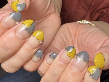 ユイネイル(結Nail)/■yellow×gray　 nail■