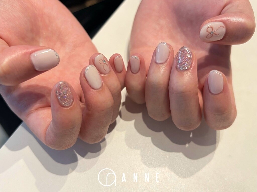 ネイルチップ フレンチ ビジュー フラワー キラキラ シズニルック夏