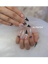 ドット×リボン×フラワーネイル
