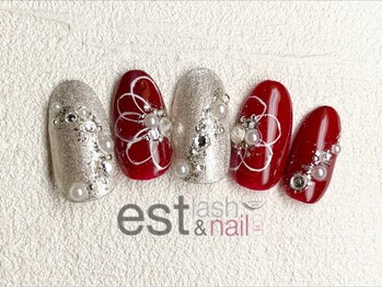 エストラッシュアンドネイル 銀座店(est lash&nail)/レッドフラワーネイル