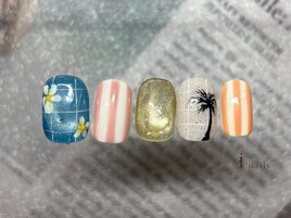 夏ストライプヤシの木ネイル