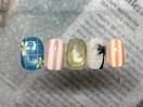 夏ストライプヤシの木ネイル