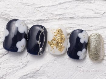 ネイルメゾン 渋谷店(NAIL MAISON)/ネイビー和風フラワー¥9000