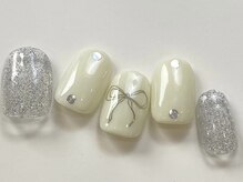 ネイルメゾン 天神店(NAIL MAISON)/シルバーラメ手書きリボン¥7000
