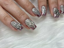 シピ ネイル(Chipi Nail)/グリッター×ミラーフレンチ