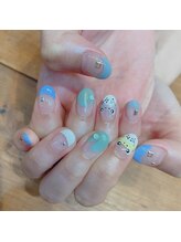 アトリエ ツメ(atelier TsuMe)/蛙　くすみ　手描き　フレンチ