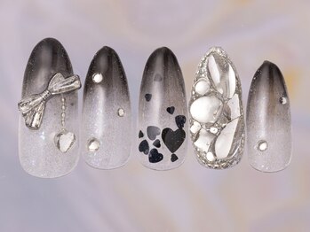 ジェミーネイル シンジュク(Jemiy nail shinjuku)/うめつくし黒グラデリボン¥10480