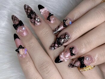ネイルズバー 新宿店(Nails Bar)/ブラックリボンガーリーネイル