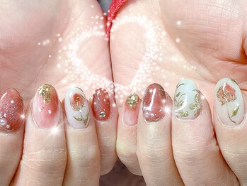 ハッピービューティー(Happy Beauty)/手書きローズネイル