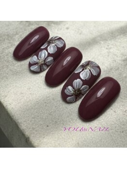 ユウネイル(YOU由NAIL)/春のブラウン×手描きフラワー