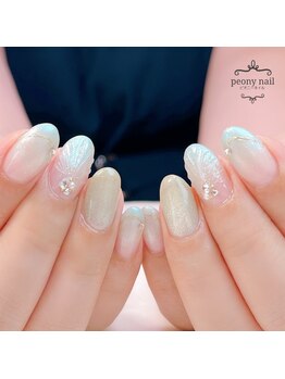 ピオニーネイル(peony nail)/涼しげぷっくりシェルネイル