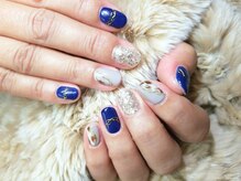 シュガーネイル(sugar nail)/ネイビー＆ミラーアレンジネイル