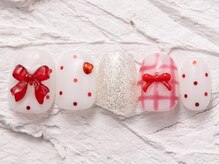 ネイルメゾン 渋谷店(NAIL MAISON)/赤リボンチェックドット￥9000