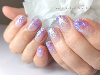 キラキラあじさいカラーネイル