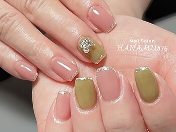 ハナムゥ(HANAMU)/秋カラーにキラキラ細フレンチ☆