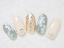 シックネイル(CHIC nail)/くすみグリーン & フラワー
