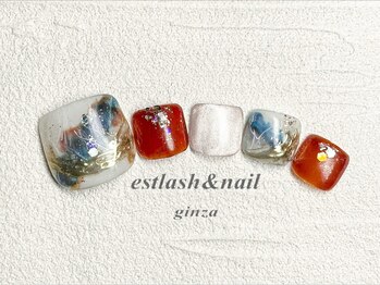 エストラッシュアンドネイル 銀座店(est lash&nail)/フット和柄マーブルネイル