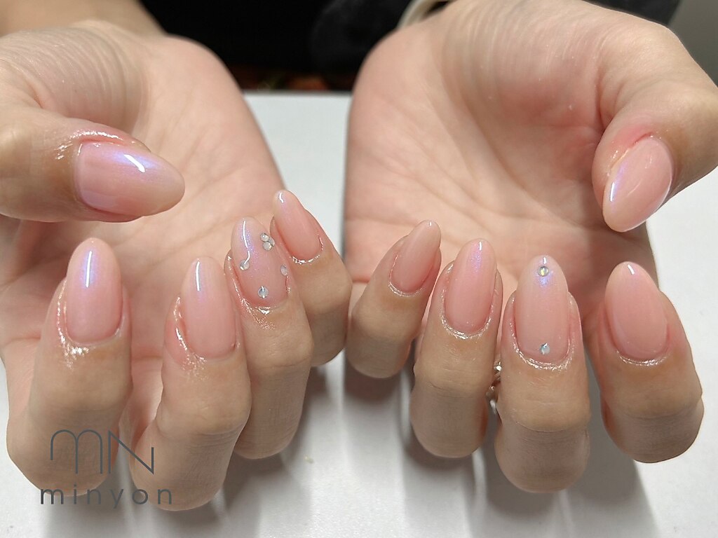 ピンクブルーワンホンニュアンスネイル オーロラ 韓国 ビジュー ハート