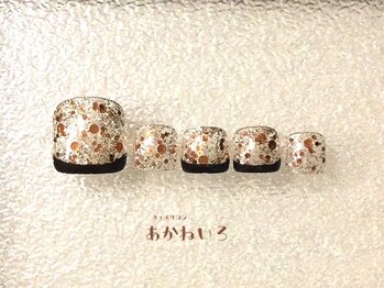 ネイルサロン あかねいろ/フットネイル　ラメ黒フレンチ