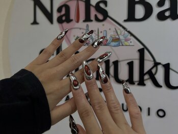 ネイルズバー 新宿店(Nails Bar)/レッド×シルバークロームネイル