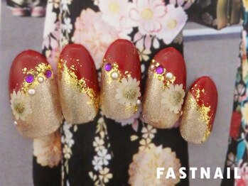 ファストネイル 立川店(FAST NAIL)/和装 金箔ななめフレンチ¥8800