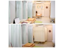 ベル通り整骨院の雰囲気(院内の様子 カーテンでプライバシー配慮 メディセル施術は奥で)