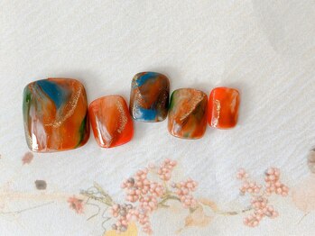 ネイルサロン&スクール ジーナ(GINA)/大人オレンジマーブル