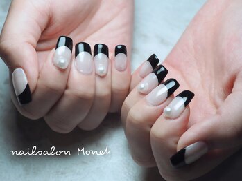 ネイルサロン モネ(Monet)/パールミラー＋ブラックフレンチ
