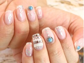ビーズボーダー×クリアNAIL
