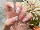春ネイル　押し花埋め込みネイル