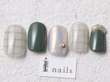 アイネイルズ 渋谷店(I nails)/グリーンミラーチェック￥7980