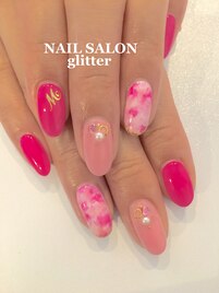 春のタイダイピンクネイル