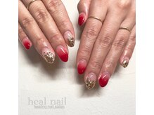 ヒールネイル(heal nail)/赤×ゴールド