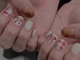 チェック×リボンネイル