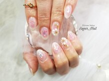シュガーネイル(sugar nail)/チーク×ぷっくりお花