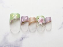 池袋ネイルサロン イイネイル(Ee-Nail)/斜めフレンチ桜ネイル全員￥7980